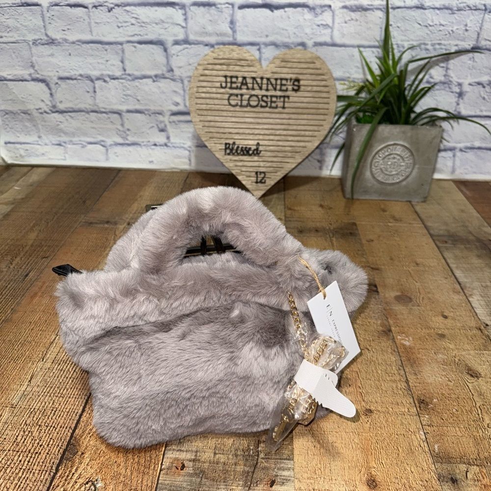 Nwt expressions nyc grey faux fur bag